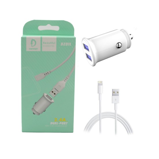 ADAPTADOR DE CARREGADOR DE CARRO DENMEN DZ01L DUAL USB 5V/2,4A BRANCO